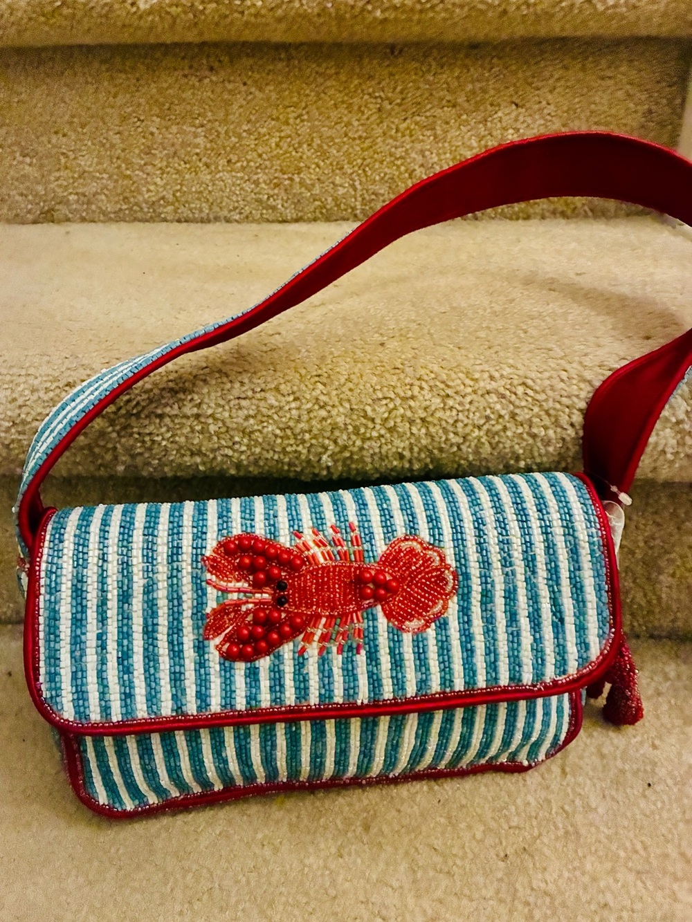 NWT Beaded Lobster Striped Shoulder Bag